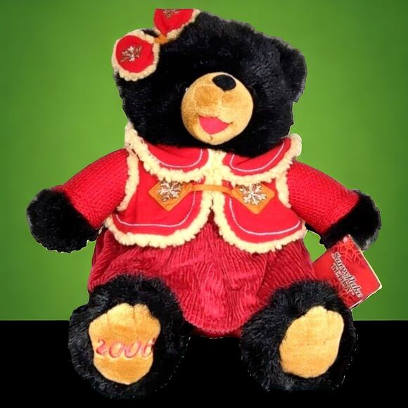 2006 Dan Dee Snowflake Teddy Black Bear 21" Red Holiday Plush with Original Tags - Picture 1 of 11